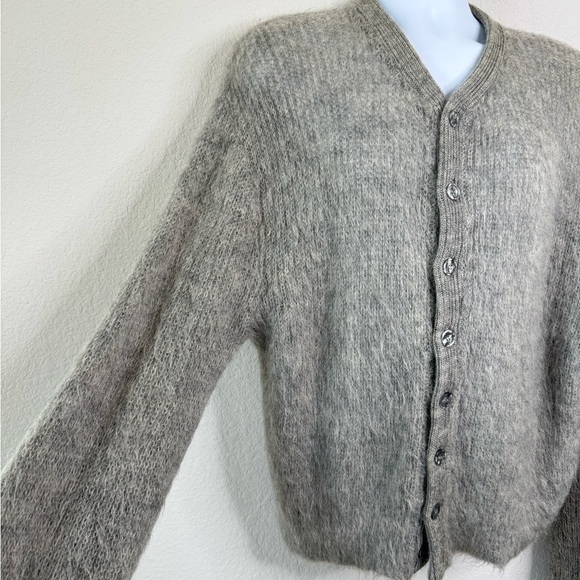 Vintage 60s Wool Mohair Shag Knit Kurt Cobain Cardigan Sweater Sz M w/ Patches - Picture 6 of 9